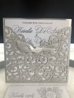 Silver Glitter Laser Cut Wedding Invitations