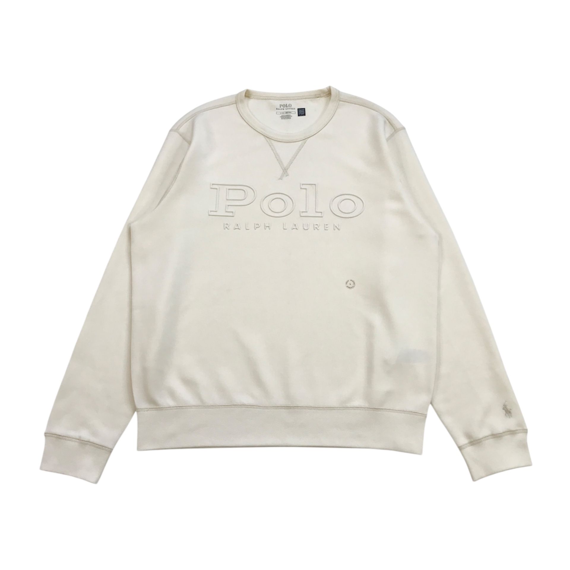 Polo Ralph Lauren Logo Embossed Double Knit Sweatshirt Large L Beige Crewneck