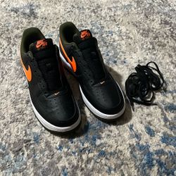 Nike Air Force Black With Orange Nike Swoosh And Green Bottoms NEW Without Tags Obo