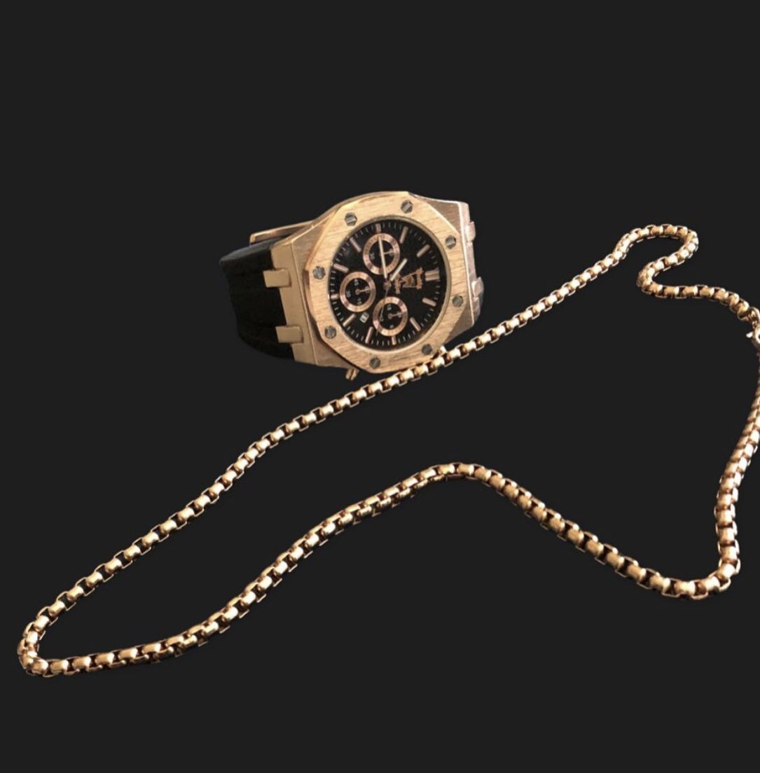 Elegant Rose Gold Watch & Chain Set – Timeless Style & Shine ✨