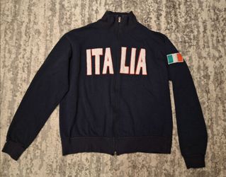 VINTAGE ITALIA BLUE FULL-ZIP SWEATSHIRT - ITALIAN FLAG PATCH