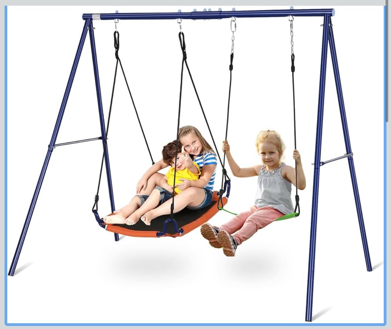 SIHANM Swing Sets for Backyard 2 Seat - Swingset Outdoor for Kids Holds 440 lbs Heavy Duty Metal Swing Frame Waterproof with Adjustable Saucer Swing B