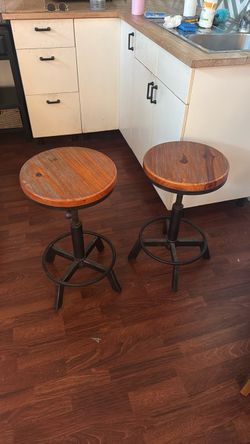 Industrial Wood and Metal Bar Stools – Set of 2