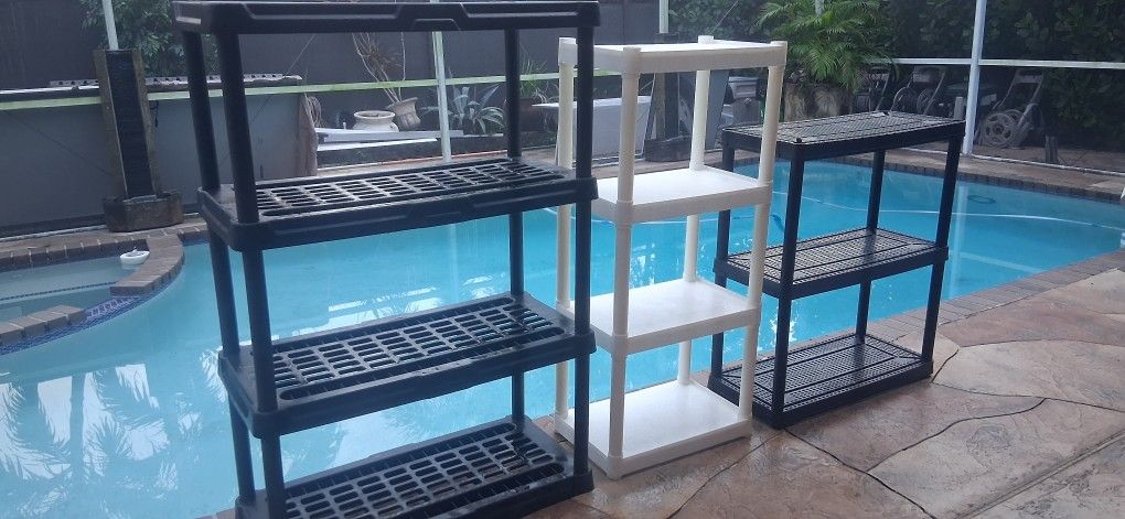 $59 / $49 / $39  pvc storage rack tier organizer garage pool deck kitchen closet shoe cloths plastic