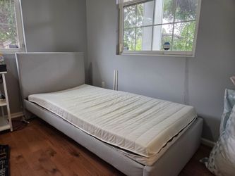 IKEA - Light Gray Upholstered Bed Frame with Mattress