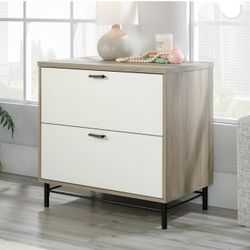 Wood Lateral File Cabinet with White Accents, Sky Oak Finish, New in Box