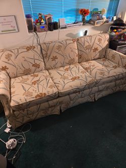 Floral Three-Seat Upholstered Sofa