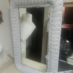 Wicker Mirror And Magazine Rack