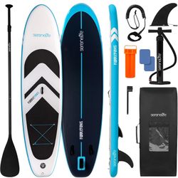 SereneLife 11’ Inflatable SUP - Pet-Friendly Stand-Up Paddle Board for Adults and Pet Ride Alongs - 33” Wide Stable Design with Non-Slip EVA Deck Pad,