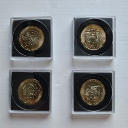 SET OF 4 MEXICAN FIFA WORID CUP COMMEMORATIVE 20 PESO COINS INDIVIDUALLY CASED