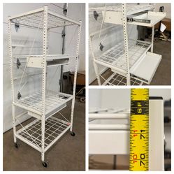 5 Shelf Storage Rack, Adjustable Shelves, Wheels. Server Rack. 300lb per shelf. Free to ask, I reply  