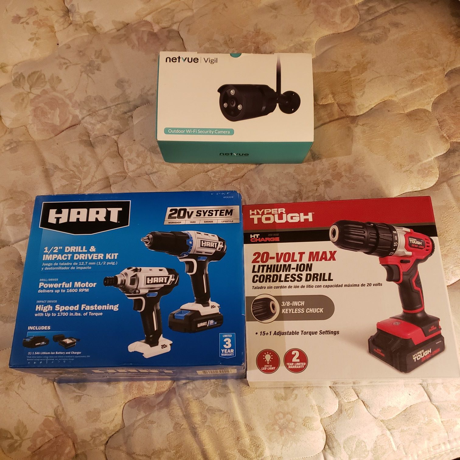 Hart combo pack is (sold) hyper tough 20v cordless drill $30..security camera $25