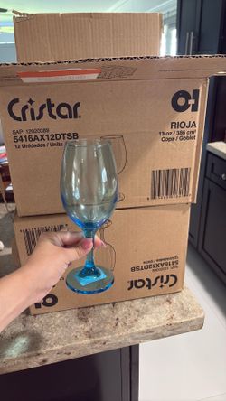 36 blue crystal wine glasses