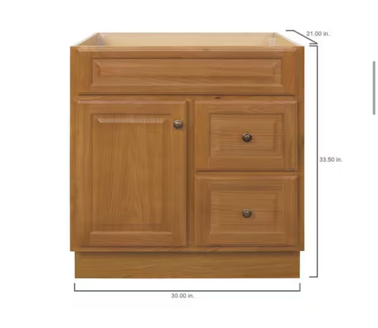 Glacier Bay Hampton 30 in. W x 21 in. D x 33.5 in. H Bath Vanity Cabinet without Top in Oak