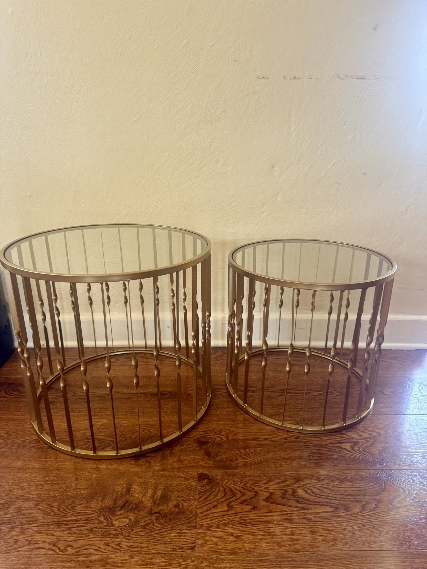 Two Metal Glass top End Tables
