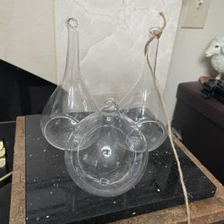 3 Hanging Glass Teardrop Terrariums 