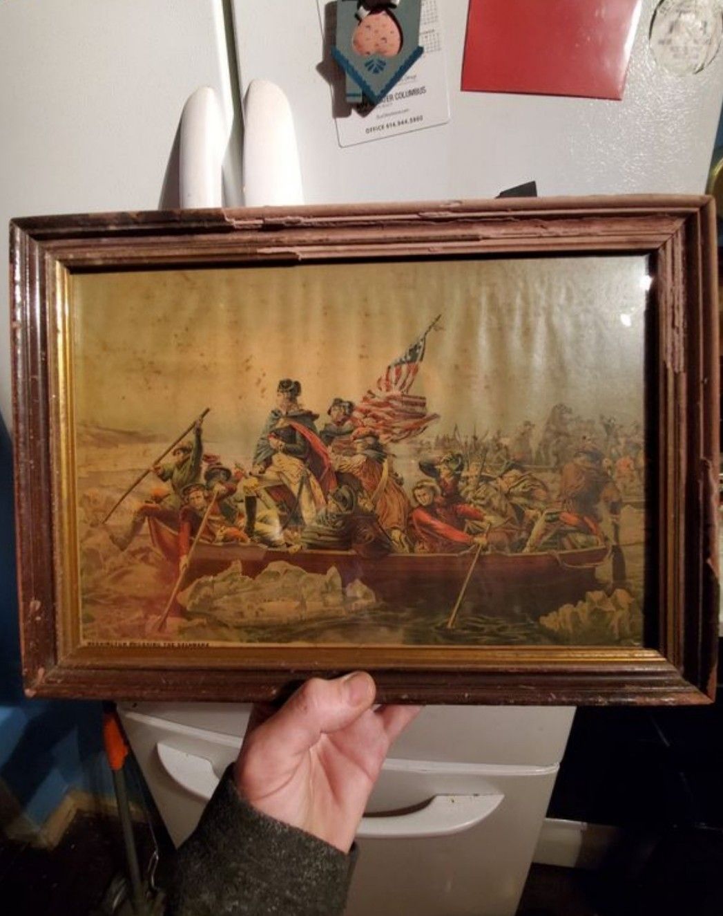 Antique 1880s Lithograph Picture of George Washington crossing the Delaware River 15 1/2" × 11"