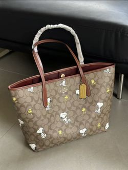 Coach Brown and Red Snoopy Tote