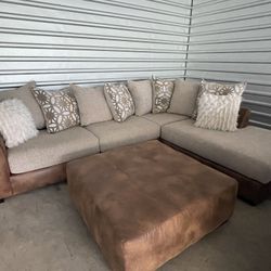 Beautiful Two-Piece Sectional With Ottoman