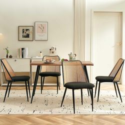 NORDICANA Kitchen & Dining Room Chairs Set of 4, Modern Kitchen Rattan Back Armless Chairs, Black