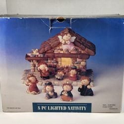Vintage 8 Piece Porcelain Light Up Nativity Set 