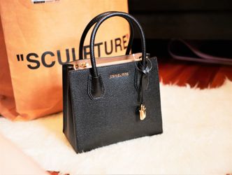 Michael Kors Mercer Medium Leather Messenger Crossbody Tote Bag Black