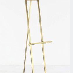 Benjara 57 Inch Easel Stand, Gold Iron Frame, Standing for an Artists Touch