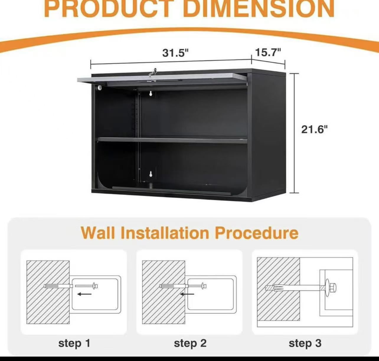 ✌️ 21.6" H Metal Wall Cabinet with Doors and Shelves, Wall Mounted Storage Cabinet for Warehouse, Black&Gray,
