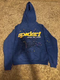 Blue and yellow sp5der hoodie adult medium