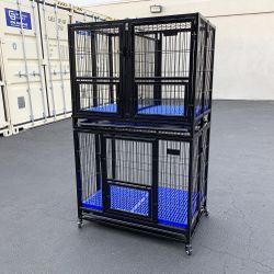 New in Box $310 Stacking Dog Crate 37”x25”x64” Heavy-Duty Cage Folding Kennel w/ Plastic Tray (Set of 2) 