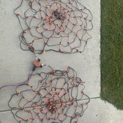 Two Vintage Halloween Spiderweb With Spiders,  Light Decor