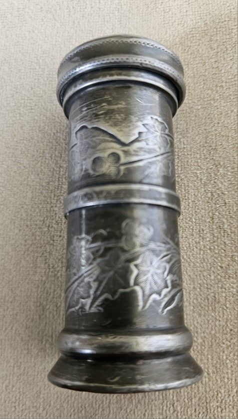 1800's Antique Heavy Spelter Pewter Salt Pepper Shaker Floral Butterfly Design