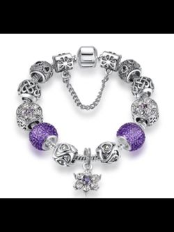 Purple flower charm bracelet