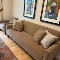 Modern Taupe Sofa Set – Sofa, Armchair & Ottoman