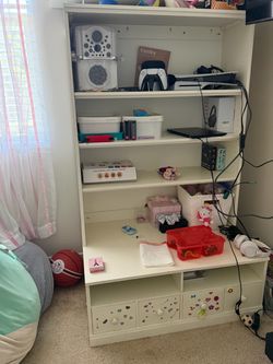 White Pottery Barn Wood shelf with Drawers