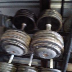 Pair Of 90-pound Pro-style Dumbbells W Hex Handles 180lbs Total Weights 