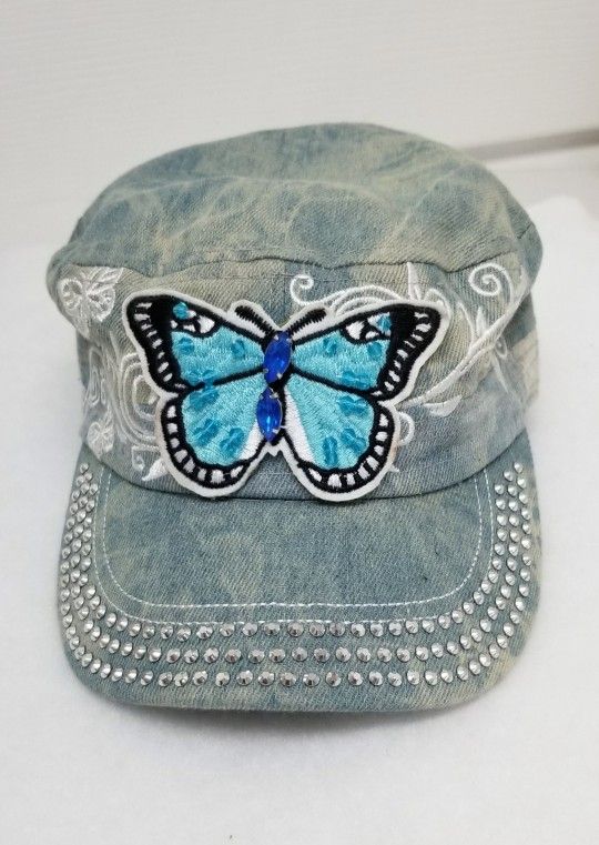 Womens Denim Butterfly Baseball Hat