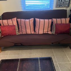Gorgeous Wood Futon With Six Pillows