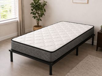 Twin Mattress + Black Metal Bed Frame – Barely Used