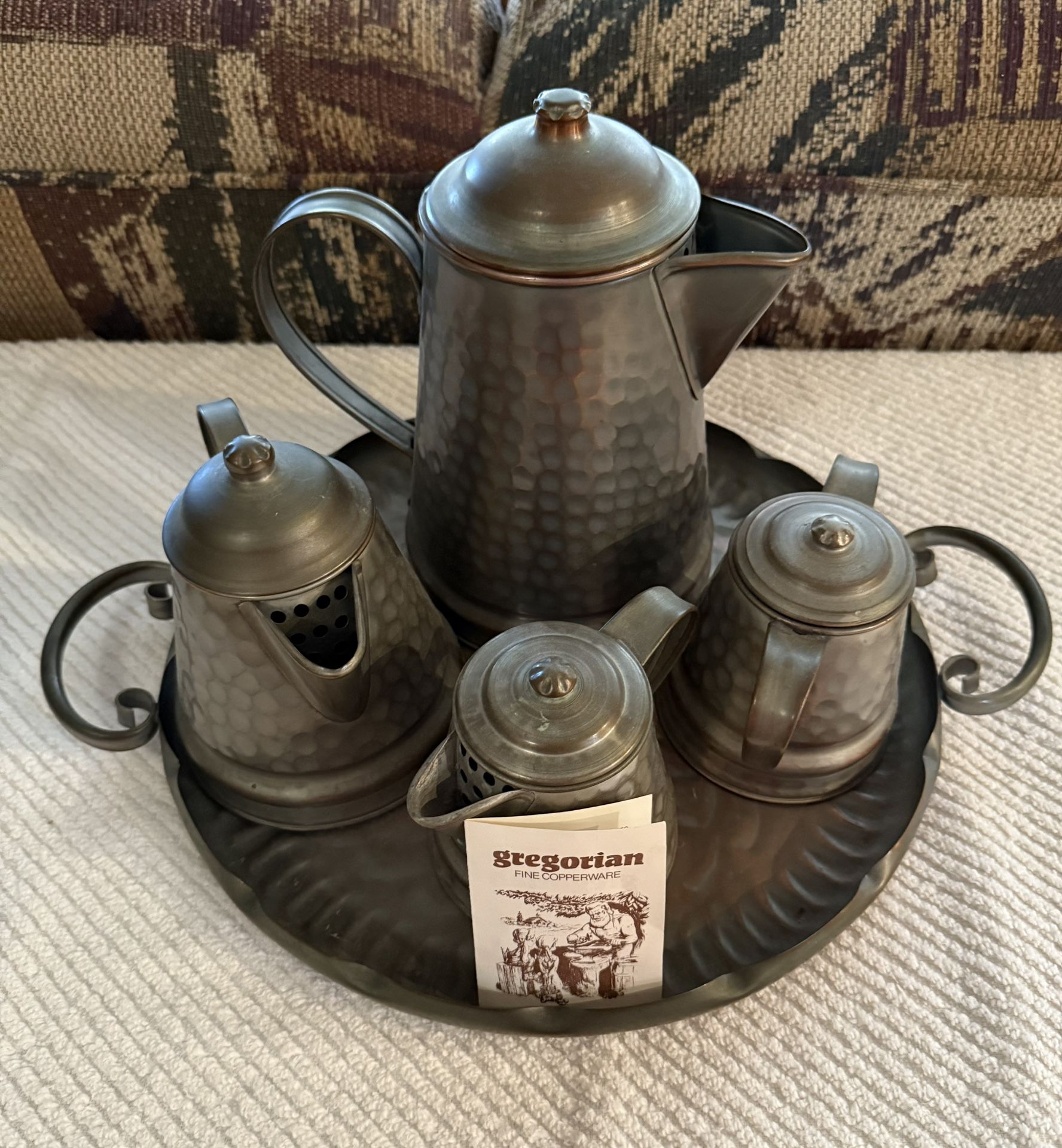Gregorian Solid Hammered Copper Patina Coffee & Tea set