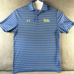 UCLA Bruins Under Armour Polo Shirt Blue Yellow Striped Mens M