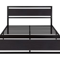 Queen Size Bed Frame with Modern Headboard