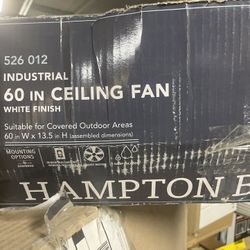 Hampton Bay Industrial 60 in. Indoor/Outdoor White Ceiling Fan with Wall Control, Downrod and Powerful Reversible Motor