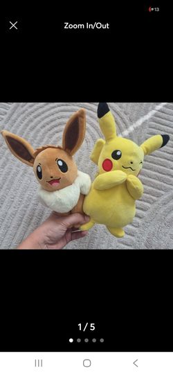 Pikachu and Eevee plushies