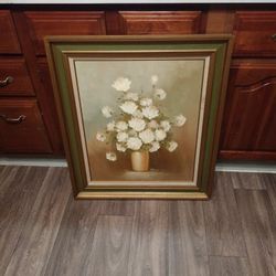 Tall Floral Oil Painting In Frame 
