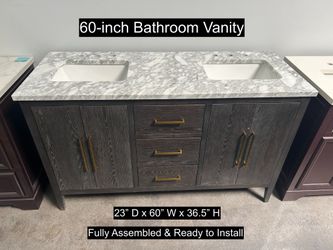 60" Bathroom Vanity with Carrara Marble Countertop & Solid Wood & Plywood Cabinet #3505