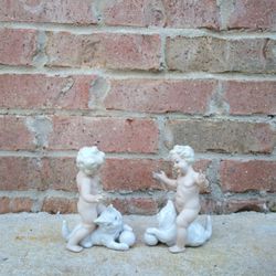 Vintage Schaubach Kunst Porcelain Putti Boy/Cat Figurines 