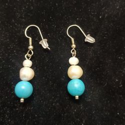 Turquoise And Pearls Earrings 