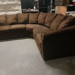 Dark Brown Fabric L Shaped Sectional Couch