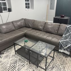 Grey leather Sectional 